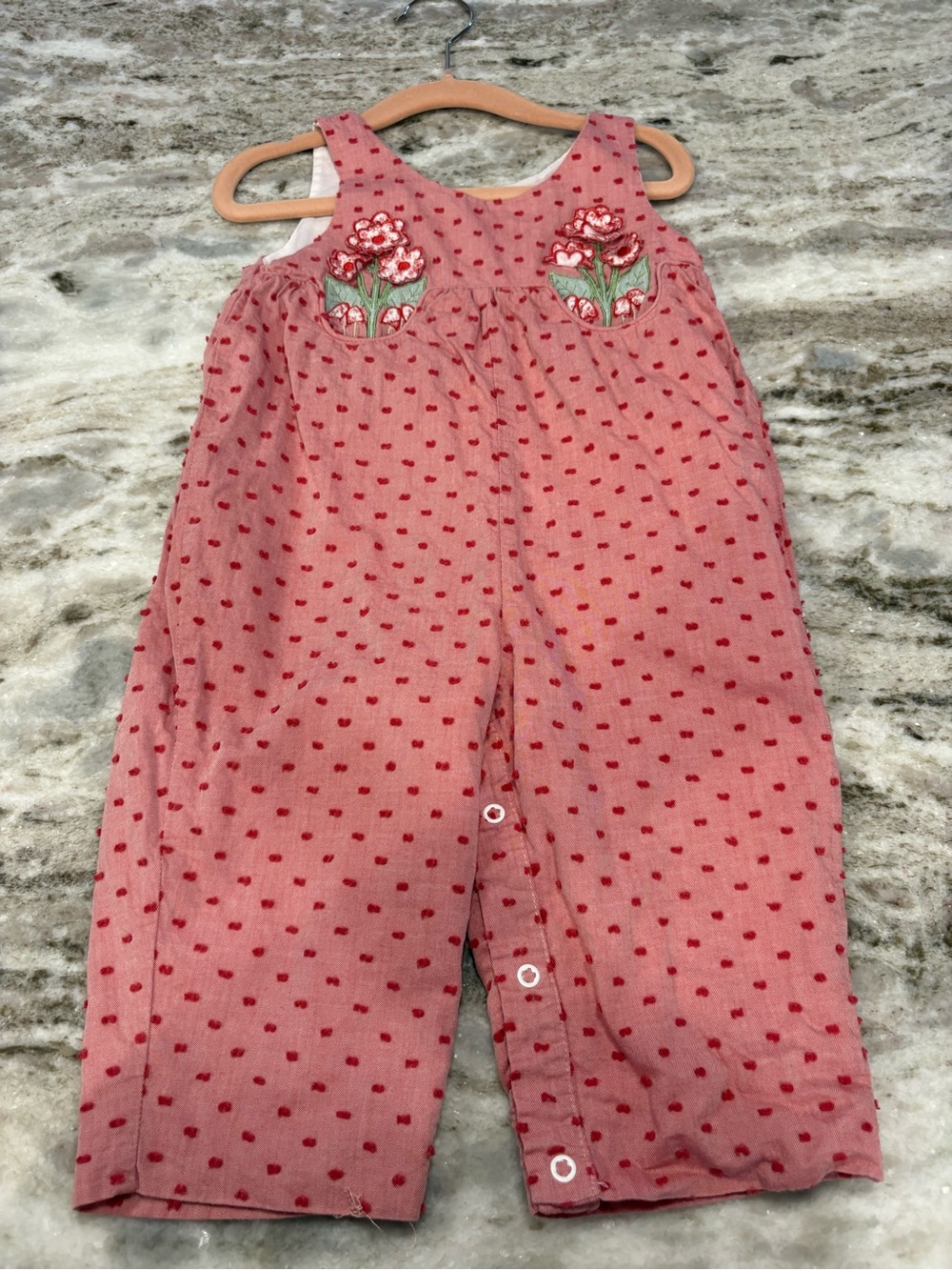Girls Pink Floral Embroidered Romper